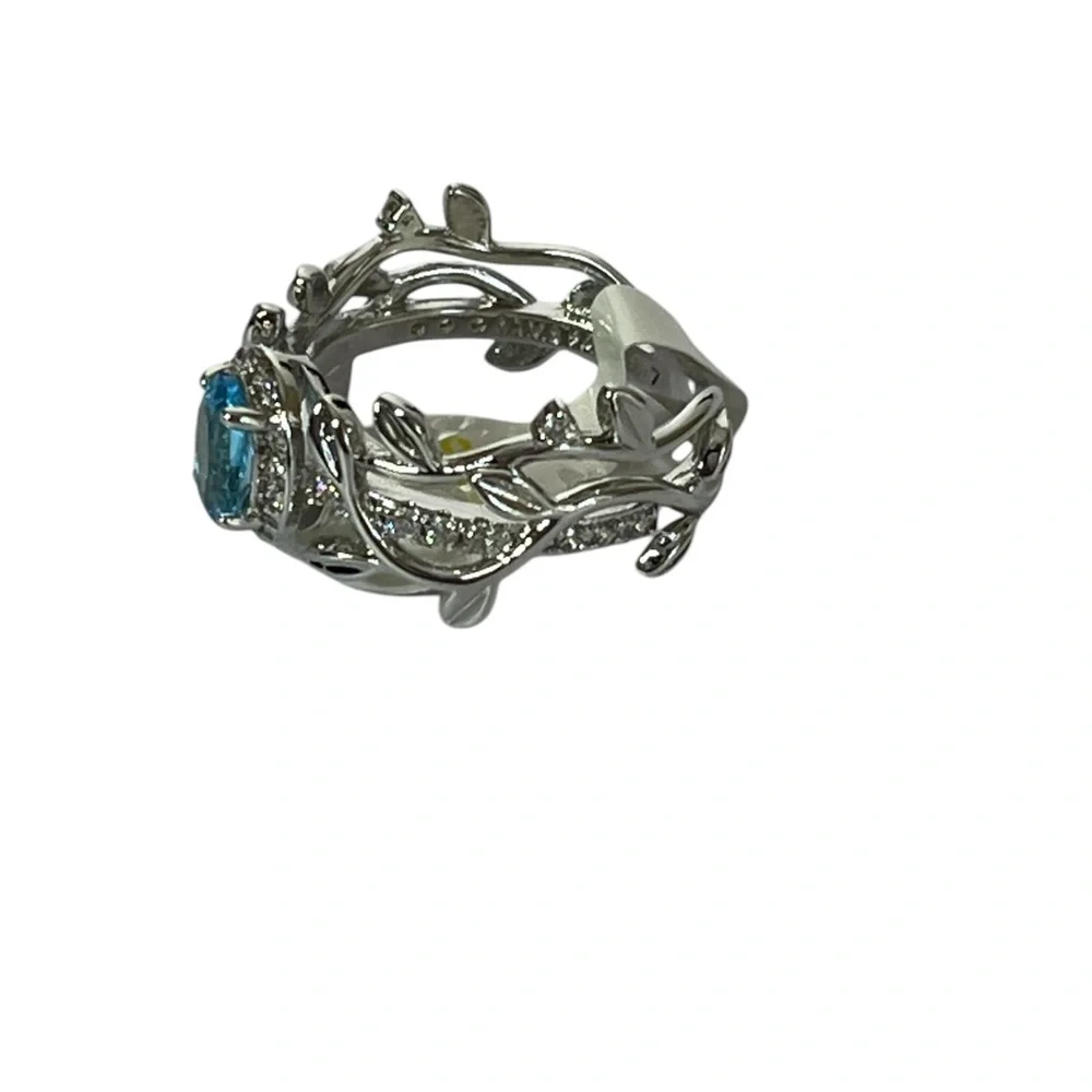 Brenda Stone Lab Created‎ Blue Topaz With Rhodium Plating Women's 7 Ring